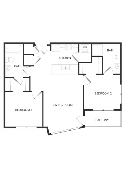Floor plan for 2 beds, 2 baths, 967 sqft